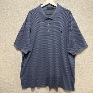 POLO RALPH LAUREN Pima Men's Size 4XB Soft Striped Blue‎ Short Sleeve Polo Shirt